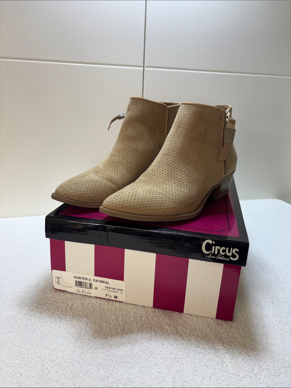 Circus by Sam Edelman Oatmeal Perforated Suede Ankle Booties